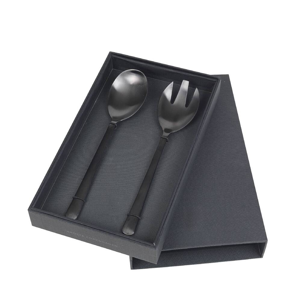 Набір ложок для салату Broste Copenhagen Hude из 2 предметов titanium mat black. Изображение 1