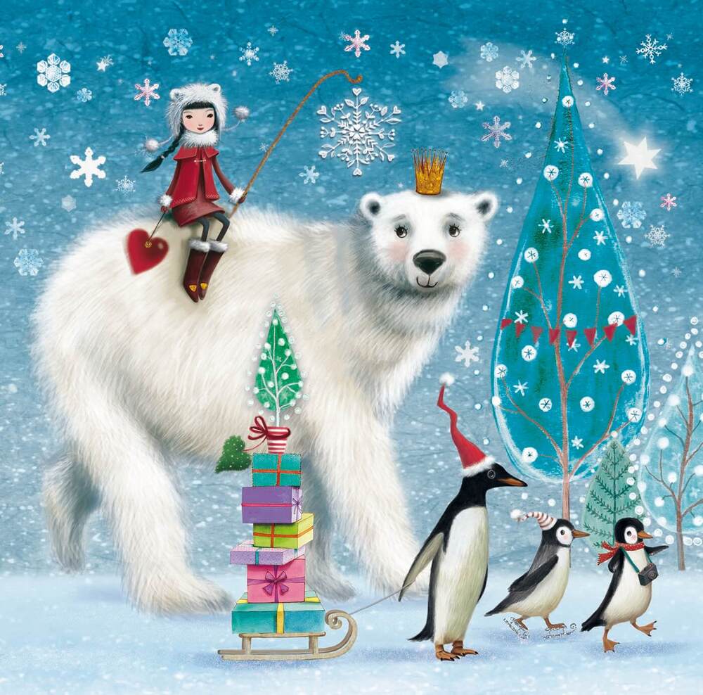 Набір трьохшарових паперових серветок (20 шт.)  Broste Copenhagen Polar Bear multicolor. Изображение 1