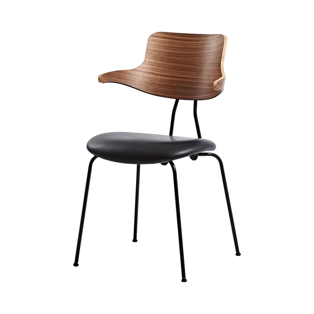 Cтілець Vermund VL118, walnut backrest, black "Sierra" leather seat, black frame. Изображение 1