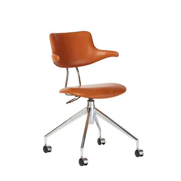 Cтілець Vermund VL119, backrest and seat in cognac “ultra” leather, chrome frame, wheels, adjustable seat height
