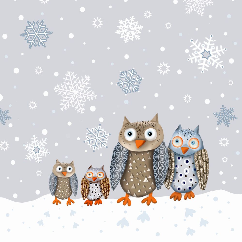 Набір трьошарових паперових серветок (20 шт.)  Broste Copenhagen Owl blue . Изображение 1