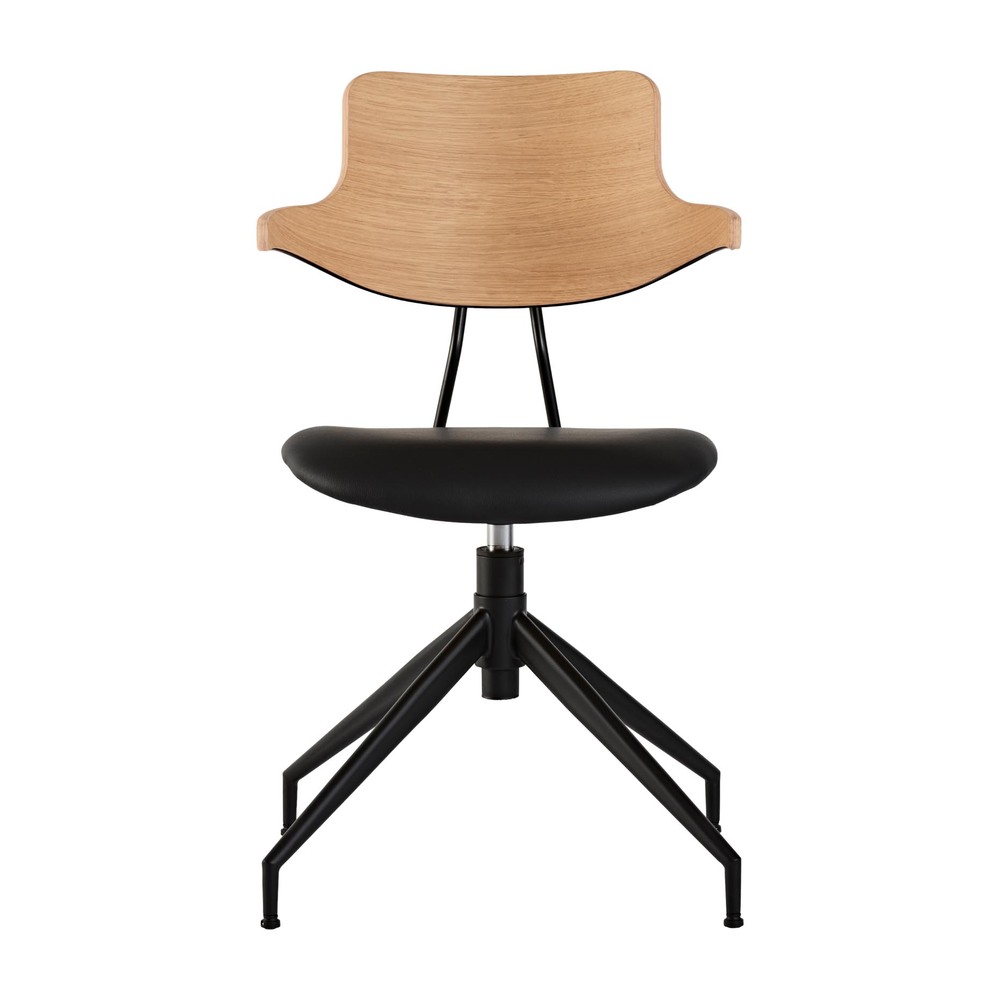 Cтілець Vermund VL119, oak backrest, black “Sierra” leather seat, black frame, slider. Изображение 1