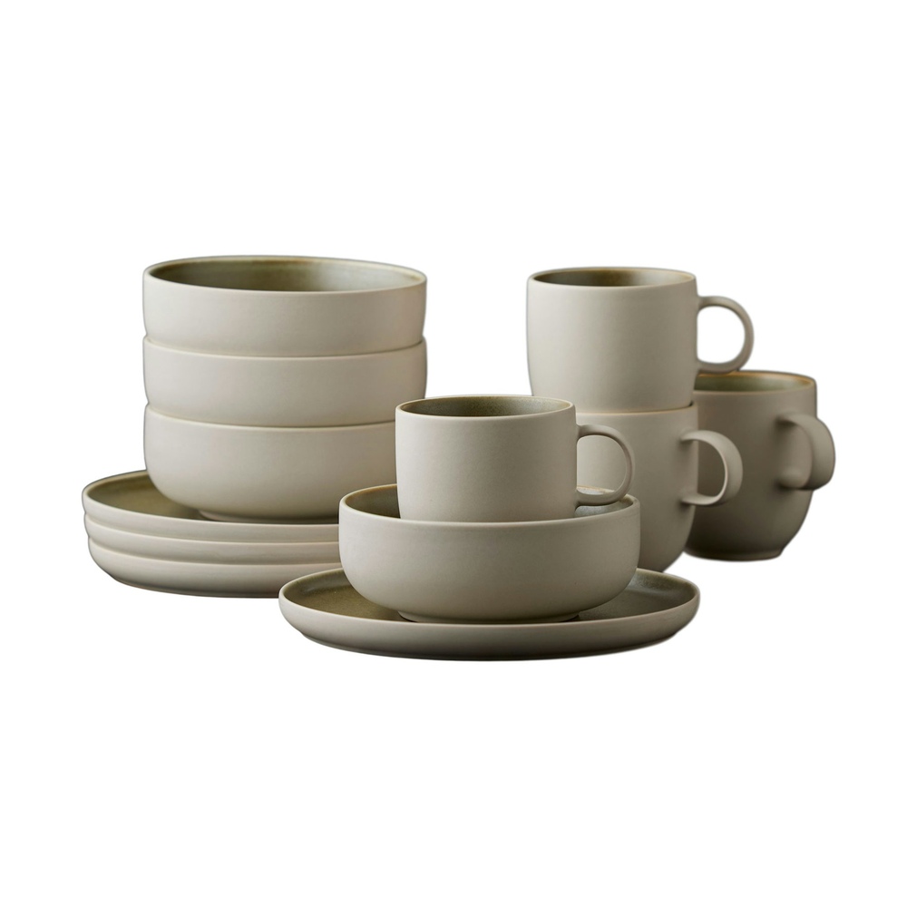 Набір посуду North (в комплекті: 4 тарілки 21см, 4 миски 15см, 4 чашки) Matte white/Matte moss. Изображение 1