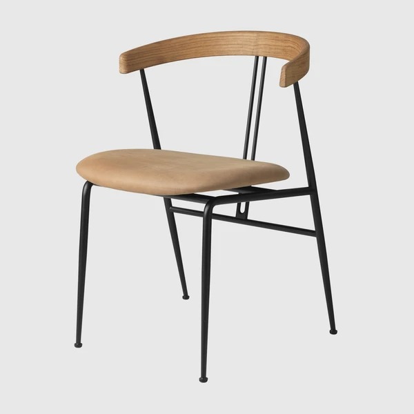 Стілець GUBI Violin Dining Chair - Seat Upholstered, Wood Backrest. Изображение 1